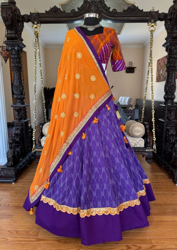 Purple Ikat Chaniya with Orange Dupatta